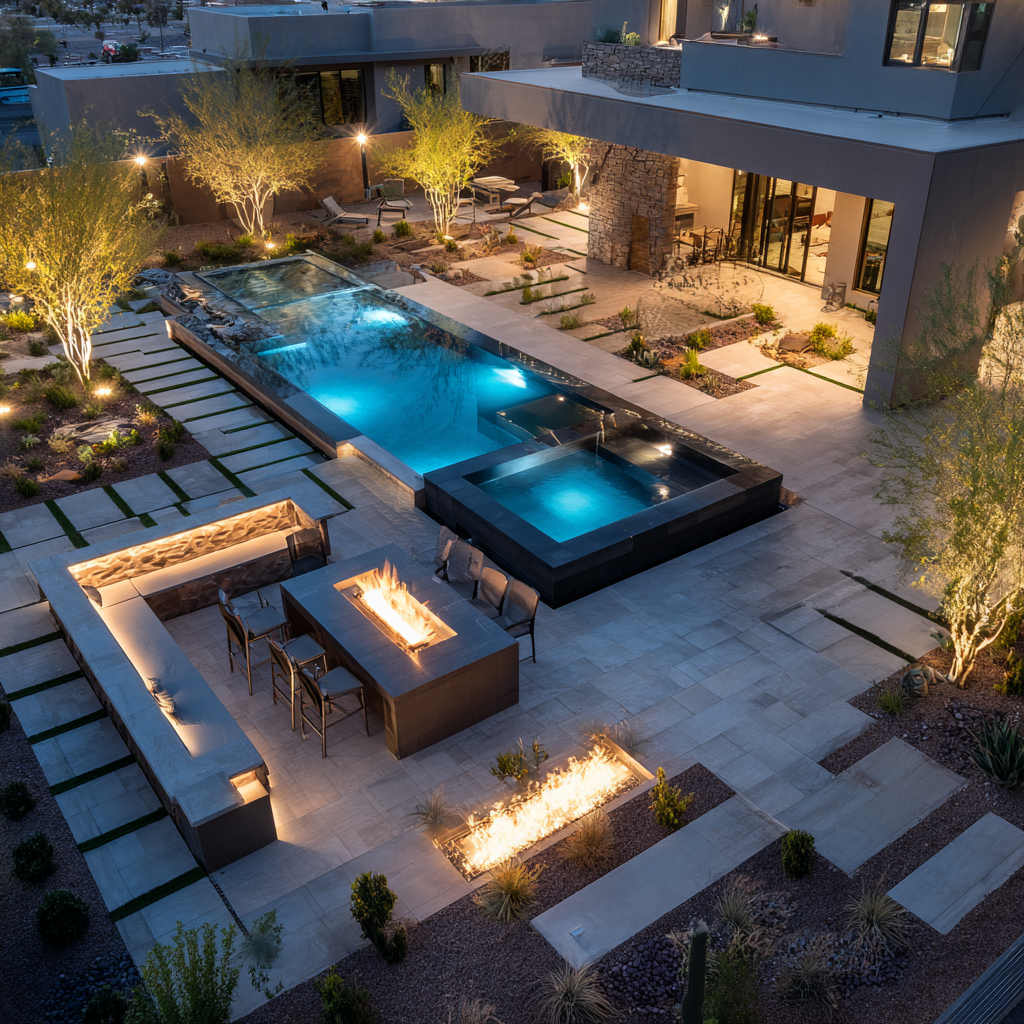Refined outdoor living environment at golden hour in Southern Nevada