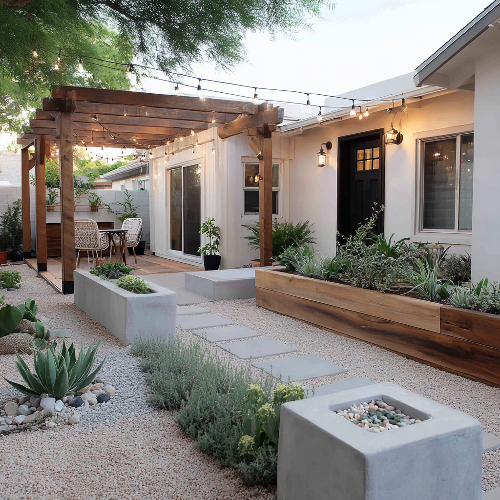 Close detail of natural limestone and warm wood craftsmanship in an outdoor setting