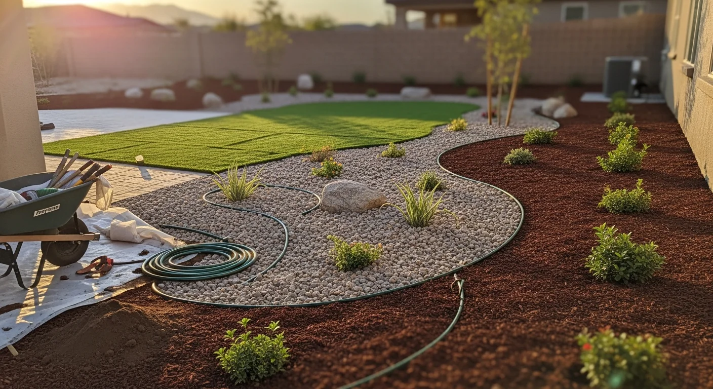 Landscape irrigation system installation in Las Vegas yard