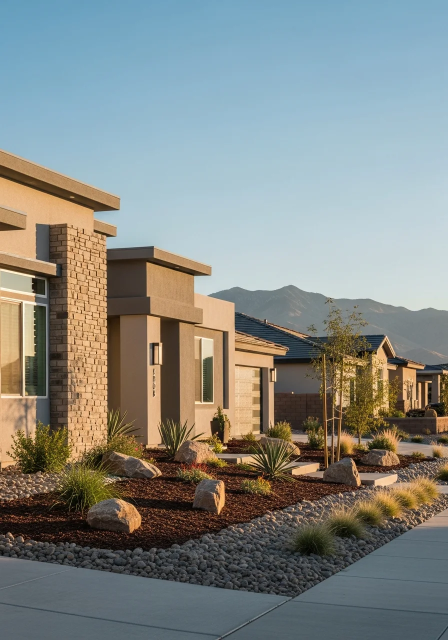 Modern North Las Vegas home exterior with contemporary design and landscaping.